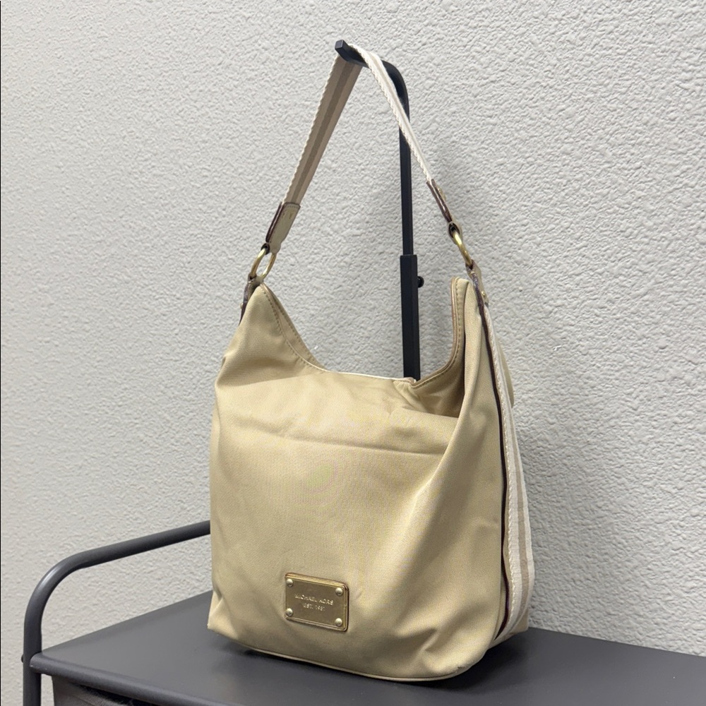 Vintage Michael Kors Tan Canvas Hobo Shoulder Bag